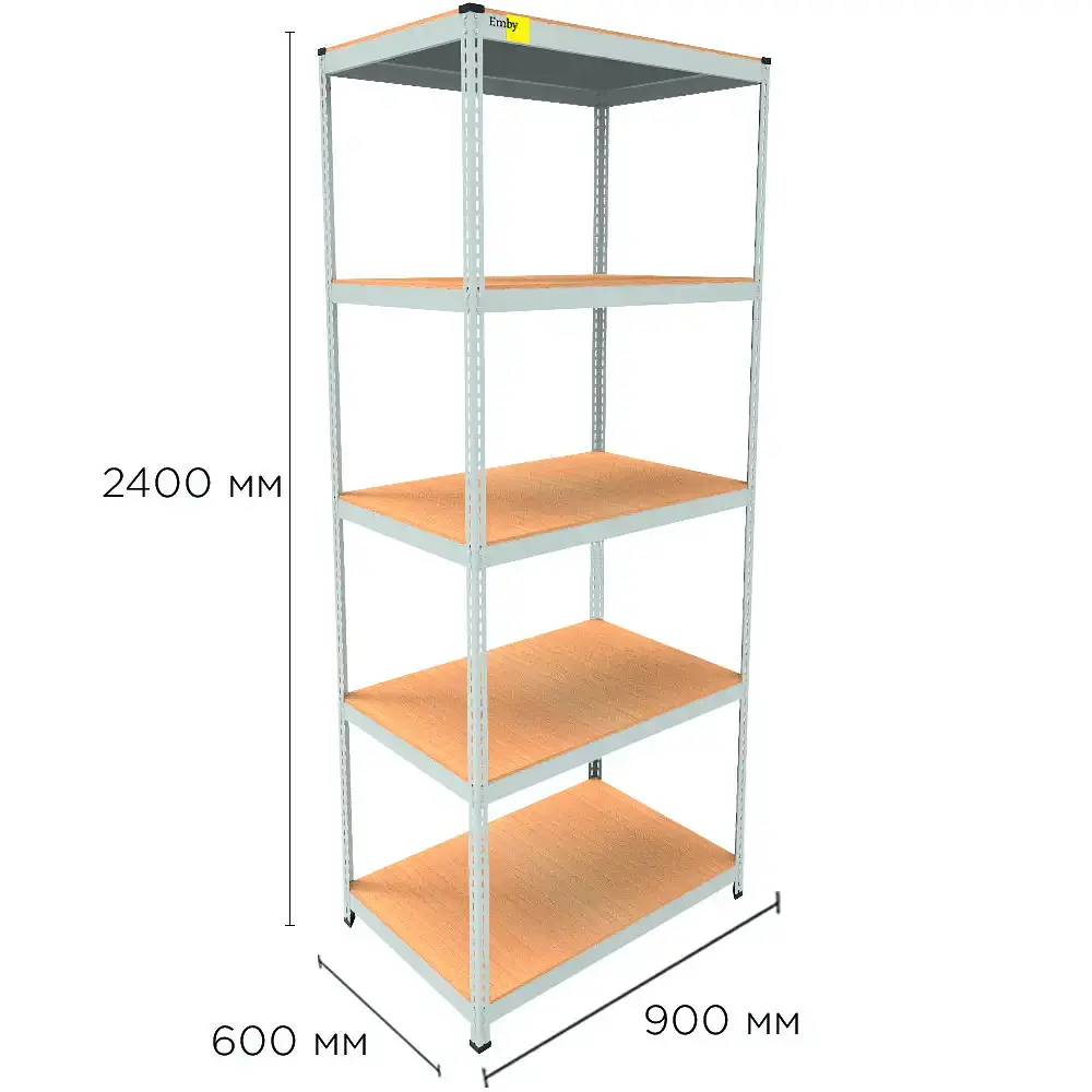 Металлический стеллаж Emby Light Series 5 полок ДСП до 100кг (размер 2400х900x600) Белый - фото 2