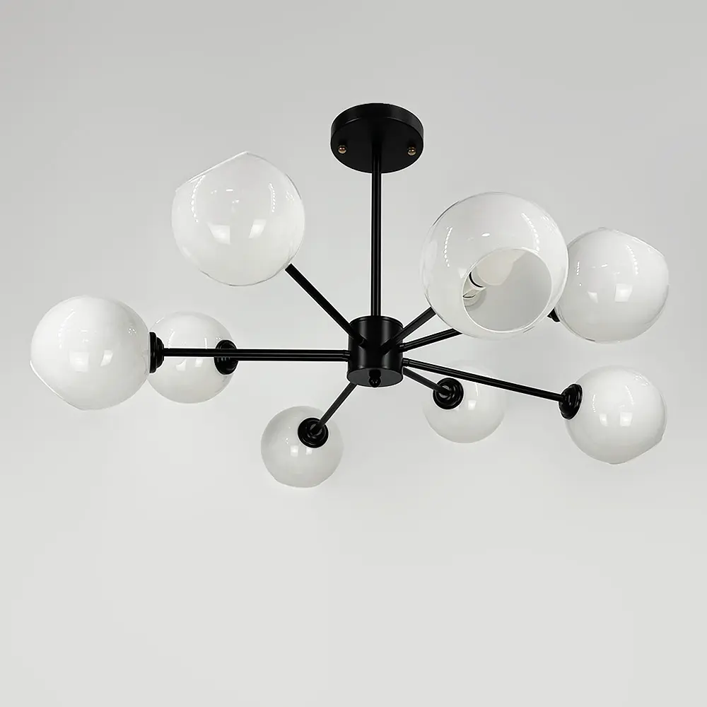Люстра в черном корпусе на 8 белых глянцевых плафонах | Ст. F 68/8 BK | Line F - фото 5