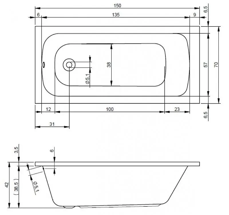 Ванна акрилова Rho Rma 150x70 BB2900500000000 Білий - фото 2