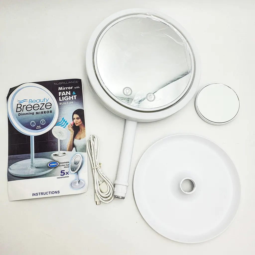 Настільне косметичне дзеркало з LED підсвічуванням та вентилятором Beauty Breeze Mirror білий - фото 9