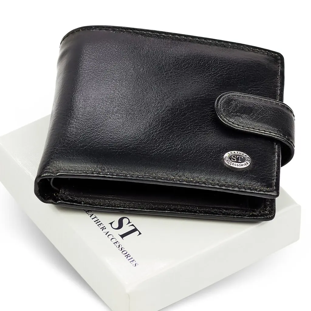 Чоловіче портмоне з натуральної шкіри ST Leather В104 чорне 9,5 см - фото 2