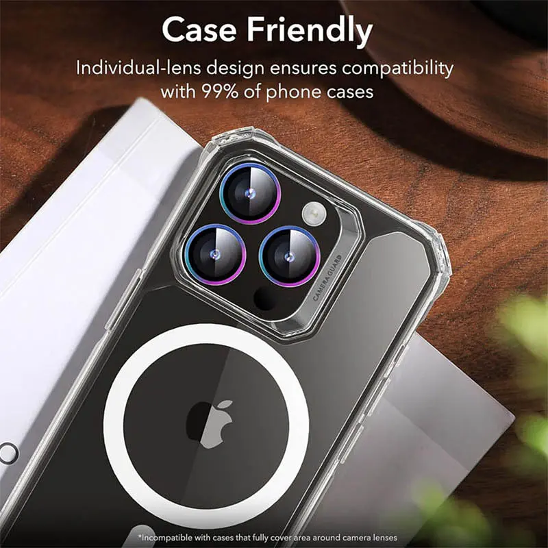 Защитное стекло Metal Classic на камеру (в упак.) для Apple iPhone 16 Pro (6.3) / 16 Pro Max (6.9) Сиреневый / Rainbow - фото 6