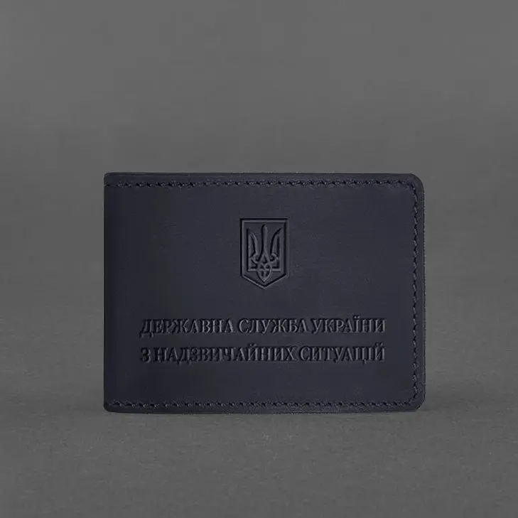 Кожаная обложка на удостоверение Государственной службы Украины по чрезвычайным ситуациям (ГСЧС) темно-синяя Crazy Horse - фото 5