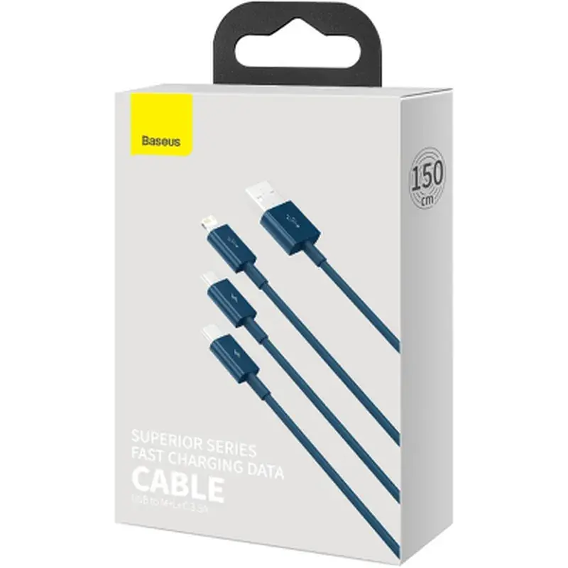 Дата кабель USB 2.0 AM to Lightning + Micro 5P + Type-C 1.5m 3.5A blue Baseus (CAMLTYS-03) - фото 6