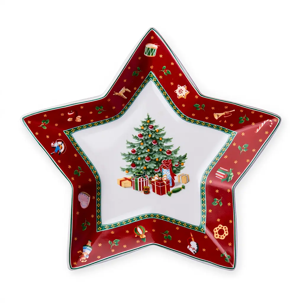 Блюдо сервировочное новогоднее для закусок Christmas 25.5 фарфоровое Yiwu HP-SDHK-19 - фото 3