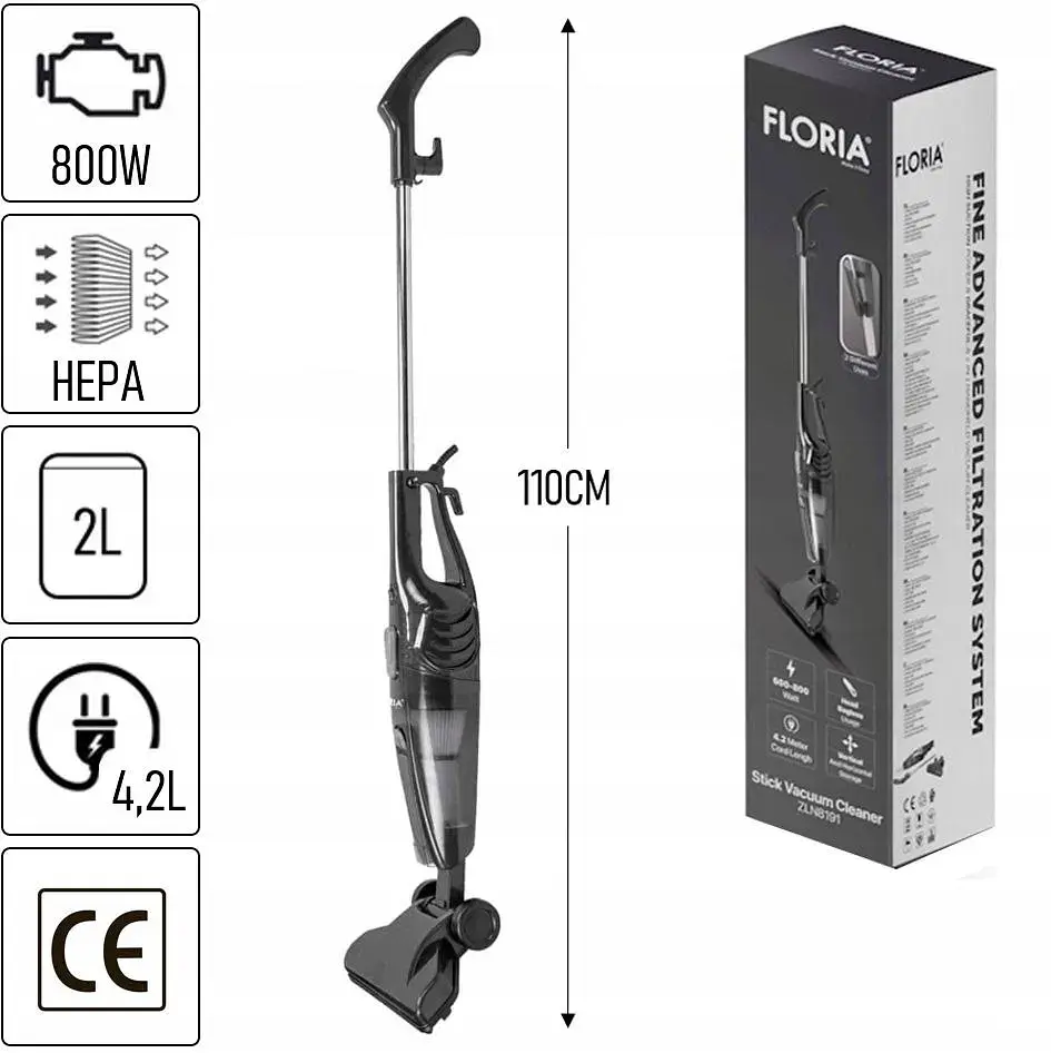 Ручной пылесос вертикальный FloriaZLN8191 кабель 5 м сухая уборка HEPA фильтр - фото 9
