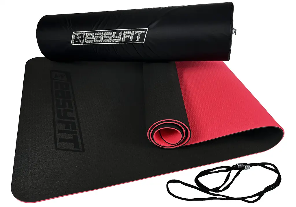 Килимок для йоги та фітнеса EasyFit TPE+TC 6мм двошаровий + Чохол чорний з червоним (EF-1924s-BR) - фото 7
