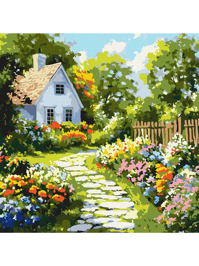Картина за номерами 40х40 ІДЕЙКА Квіти біля хатини (KHO6383)