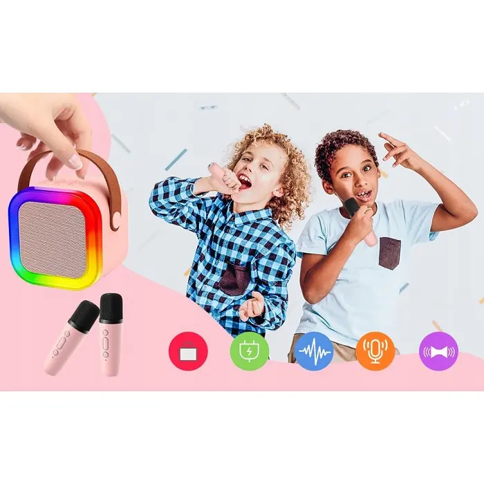 Бездротова колонка та 2 караоке мікрофона та RGB підсвічуванням Winso K12 10W Bluetooth - фото 8