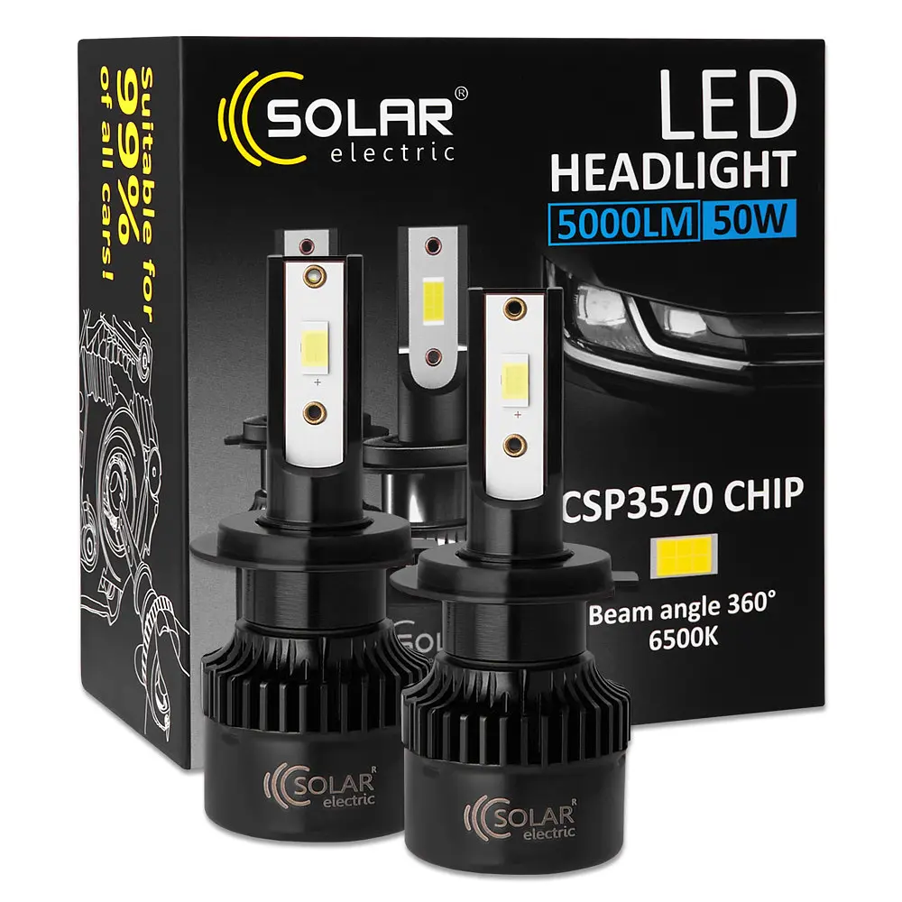 Автолампа Solar LED H7 12/24V 50W 5000 Lm 6500K CSP3570 2 шт. (8507S2) - фото 5