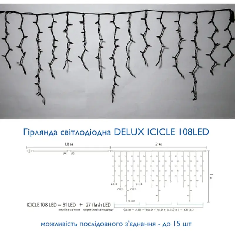 Гірлянда Delux ICICLE flash 108LED 2 х 1 м білий / чорний IP44 EN (90012940) - фото 3