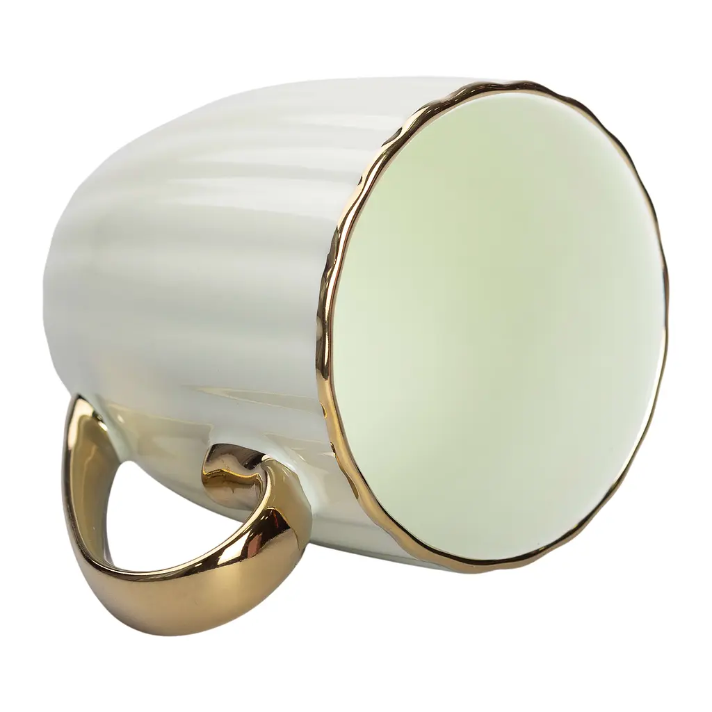 Чашка керамічна Liling Rongxiang Ceramic 420 мл із золотою мятною ручкою RX-N240629M - фото 3