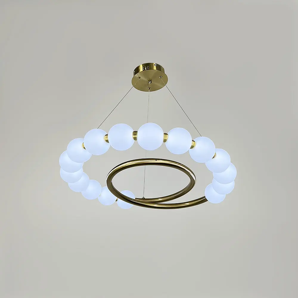 Подвесная латунная люстра с белыми шариками Ø 60 см | Ст. F 603-600 AB | Line F - фото 5
