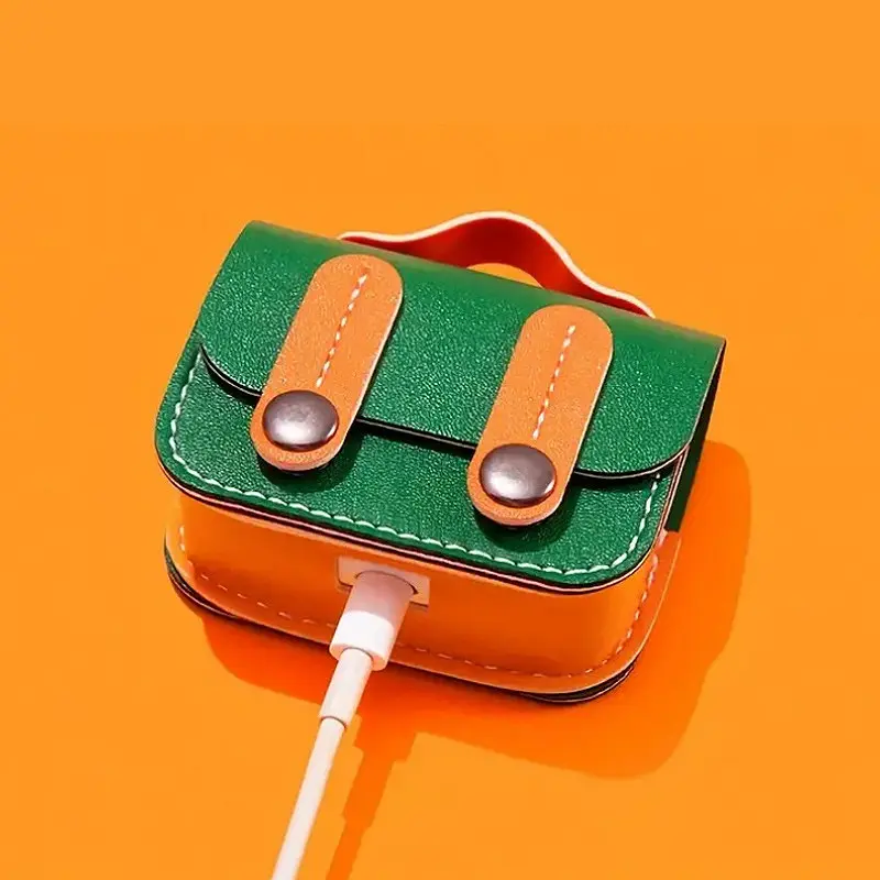 Шкіряний футляр Briefcase для навушників AirPods Pro Green / Orange - фото 4