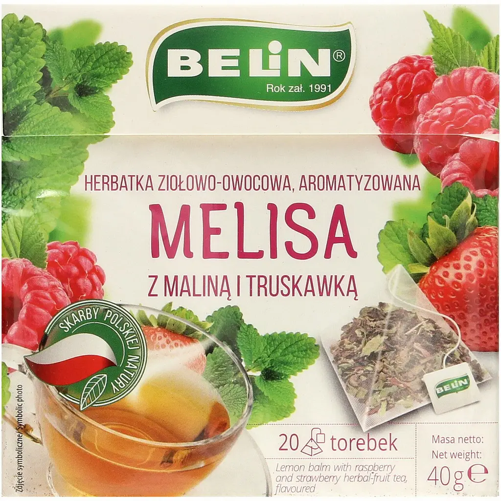 Чай фруктово-травяной Belin мелисса с малиной и клубникой 40 г (20 шт. х 2 г) (810189) - фото 1