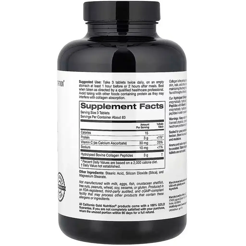Колаген гідролізовані пептиди + вітамін С California Gold Nutrition Hydrolyzed Collagen Peptides + Vitamin C Type I & III 250 таблеток - фото 2