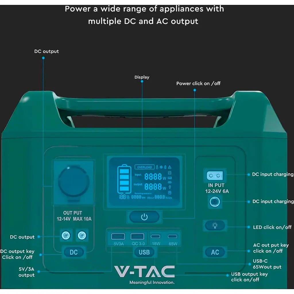 Зарядна станція V-TAC / 300 Вт / 288 Вт/ч / LiFePO4 (VT-303N) UA - фото 6