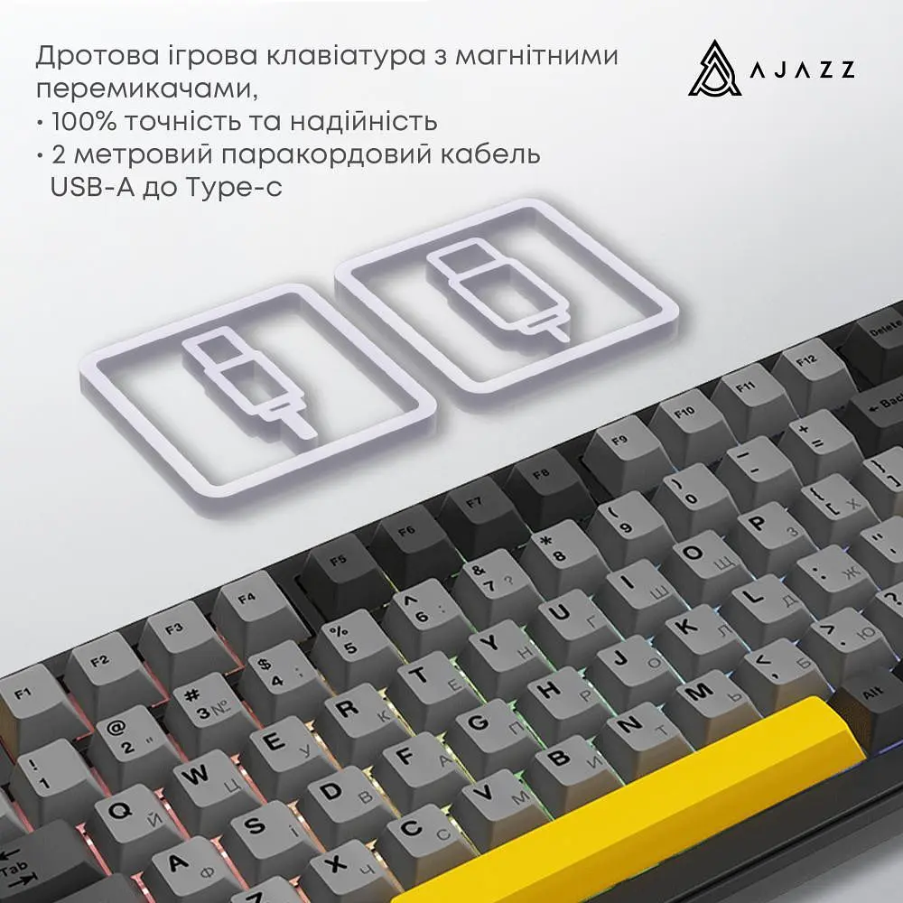 Клавіатура Ajazz AK820 MAX Magnetic Switch Black/Gray/Yellow RGB (AK820MAX-WM-BGY) - фото 5
