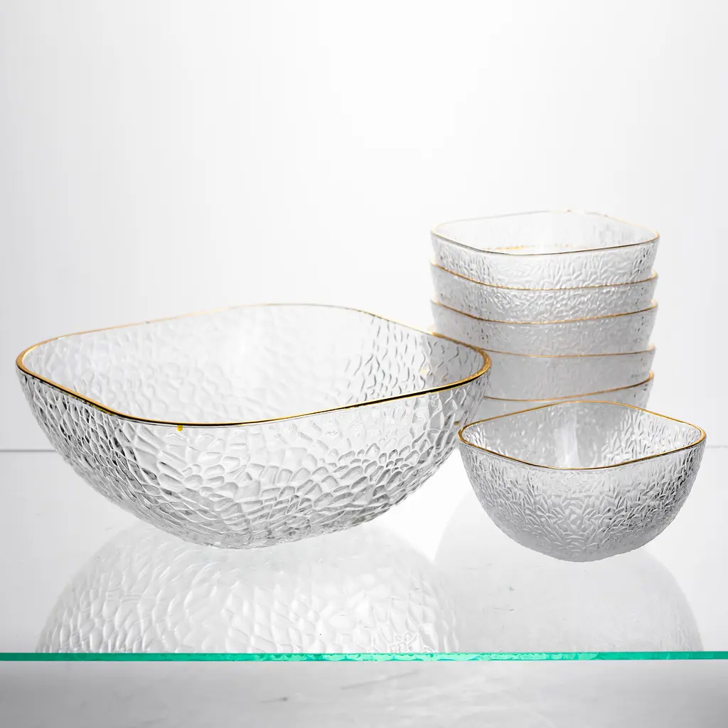 Набір салатниць Golden 7 штук 1.5 л/0.2 л із золотою окантовкою Yiwu HP-34-43 - фото 3