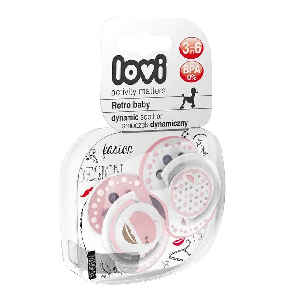 Пустушка силіконова динамічна Lovi Retro baby, 3-6 міс., 2 шт., рожевий (22/804girl) - фото 2