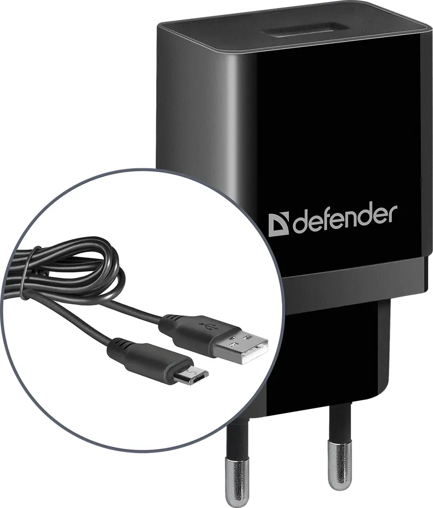 Зарядний пристрій 1xUSB 11W 2.1А + кабель micro-USB UPC-11 чорний Defender - фото 2
