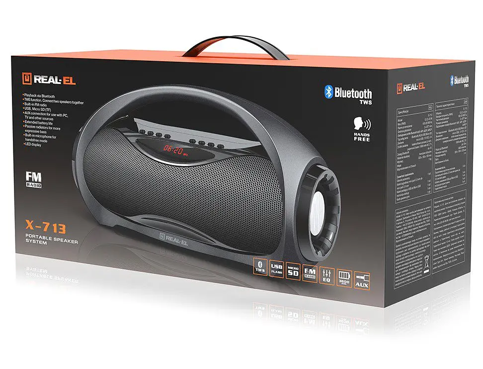 Портативная Bluetooth колонка бумбокс REAL-EL X713 Black - фото 10