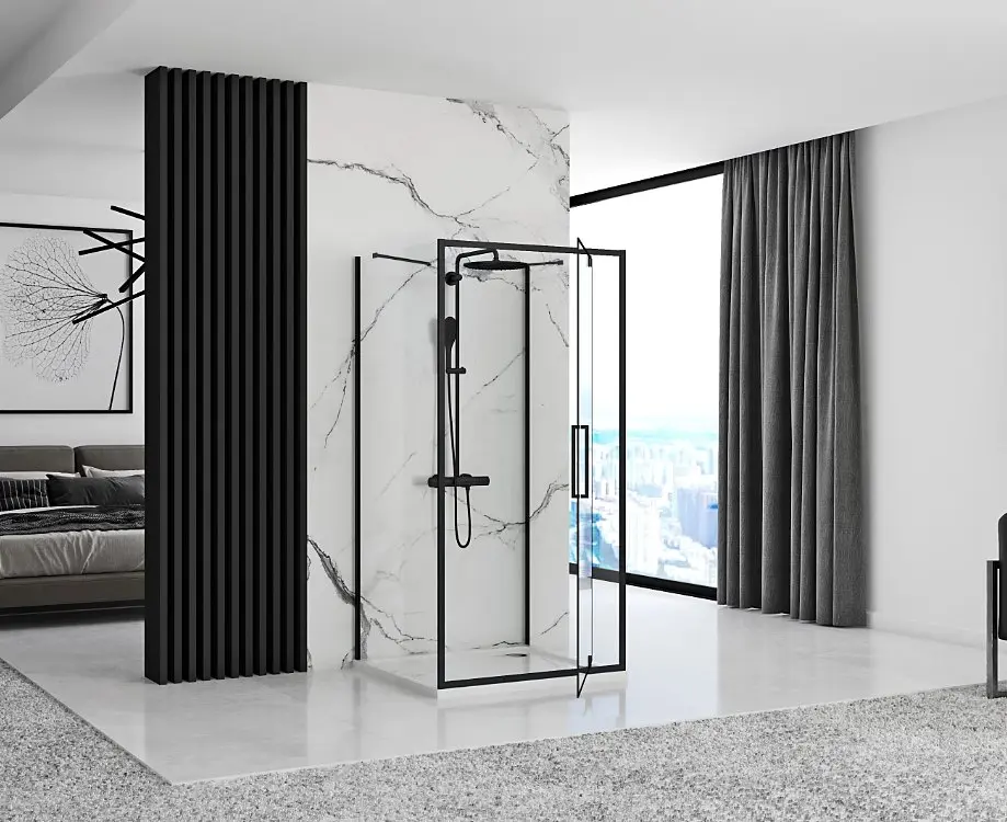 Душова кабіна Rea Rapid Swing 90x80 black пристінна REA-KPL-009952, Чорний матовий, Універсальна, прозрачний, Чорний матовий - фото 5