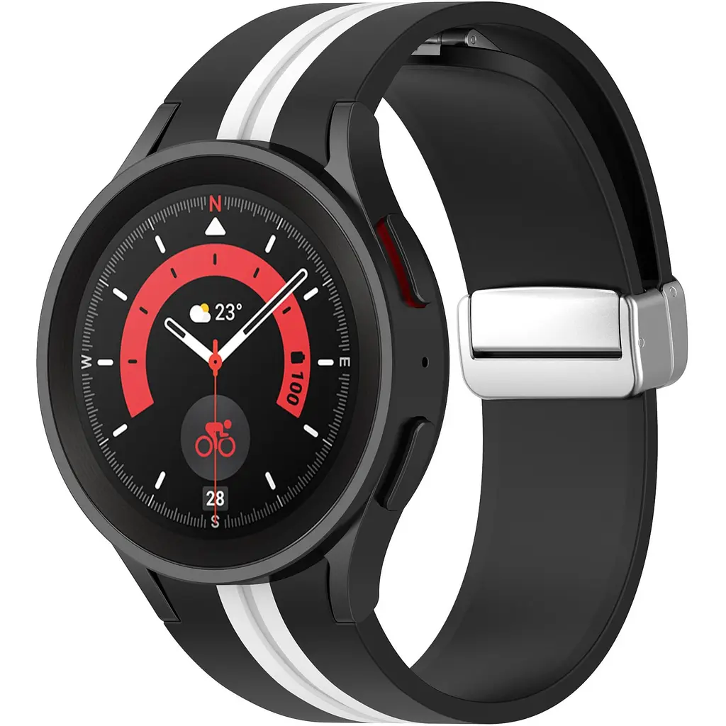 Браслет Cls-line для Samsung Galaxy Watch 5 - черно-белый ширина крепления 20мм силикон Watchbands (W15-9WB12317561) - фото 1