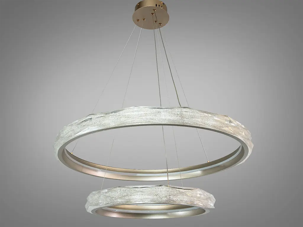 Стильна підвісна LED-люстра для кухні-студії Diasha 583-800+500G золото, 2 кільця, 200 Вт, 80 см, до 30 м2 - фото 4