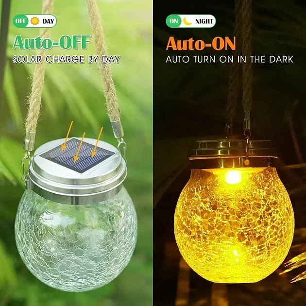 Декоративна кришталева скляна LED куля для тераси / Садовий ліхтар на сонячній батареї garden light jar - фото 4