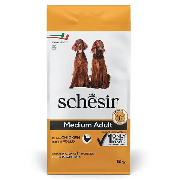 Сухий монопротеїновий корм Schesir Dog Medium Adult Chicken Шезір для дорослих собак середніх порід з куркою 12 кг (ШСВСК12)