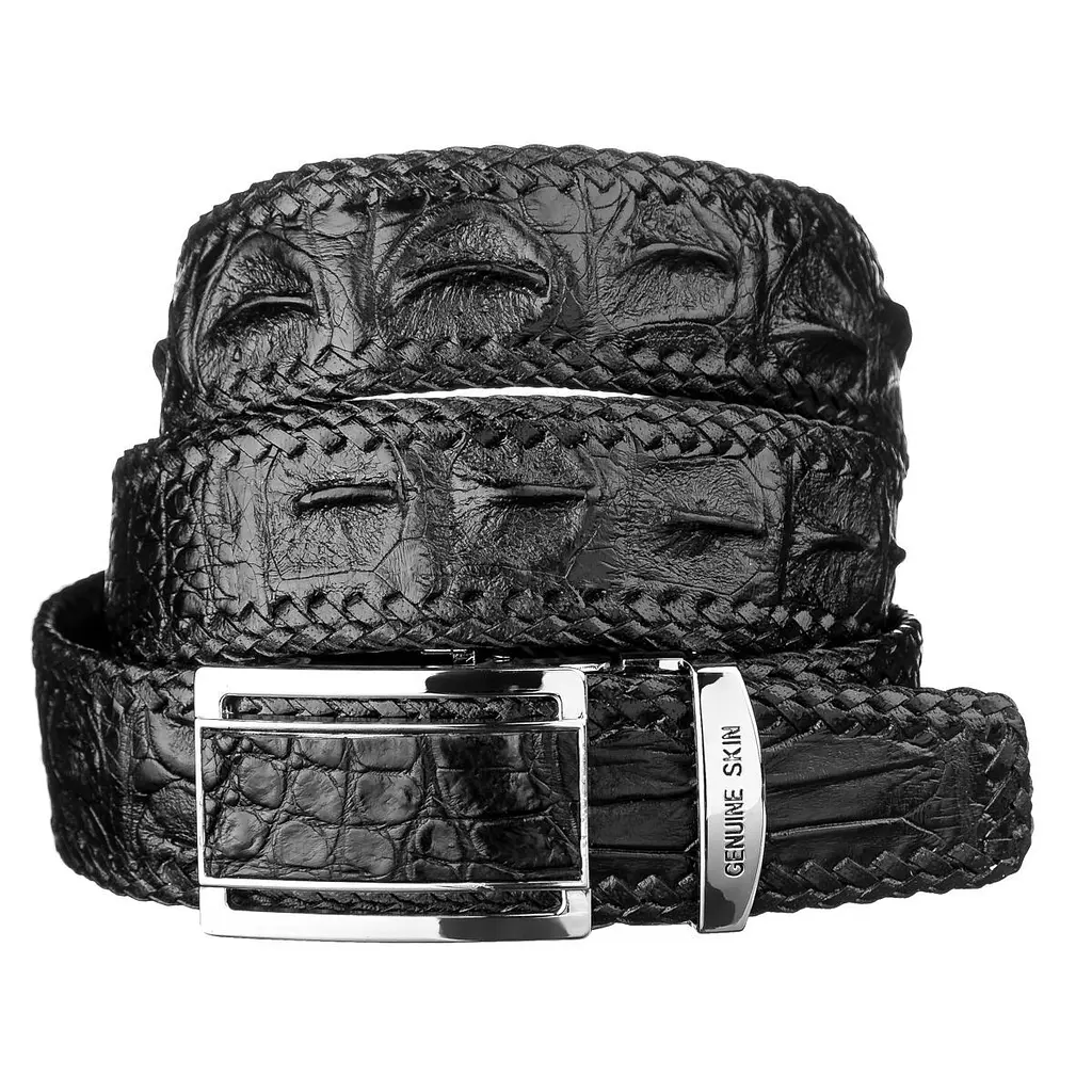 Ремінь-автомат CROCODILE LEATHER 18010 з натуральної шкіри крокодила чорний 120 см - фото 11
