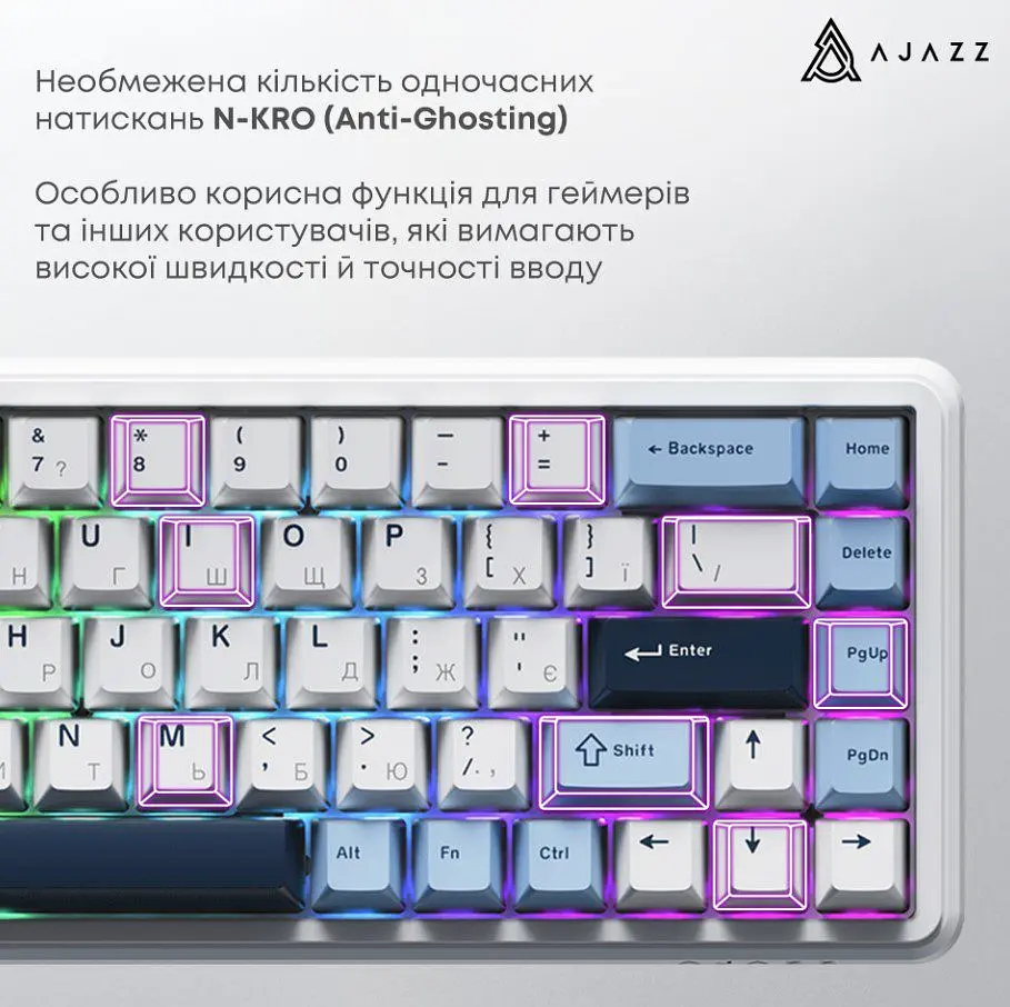 Клавіатура ігрова механічна Ajazz AK-680-MAX Magnetic Switch RGB USB White - фото 6