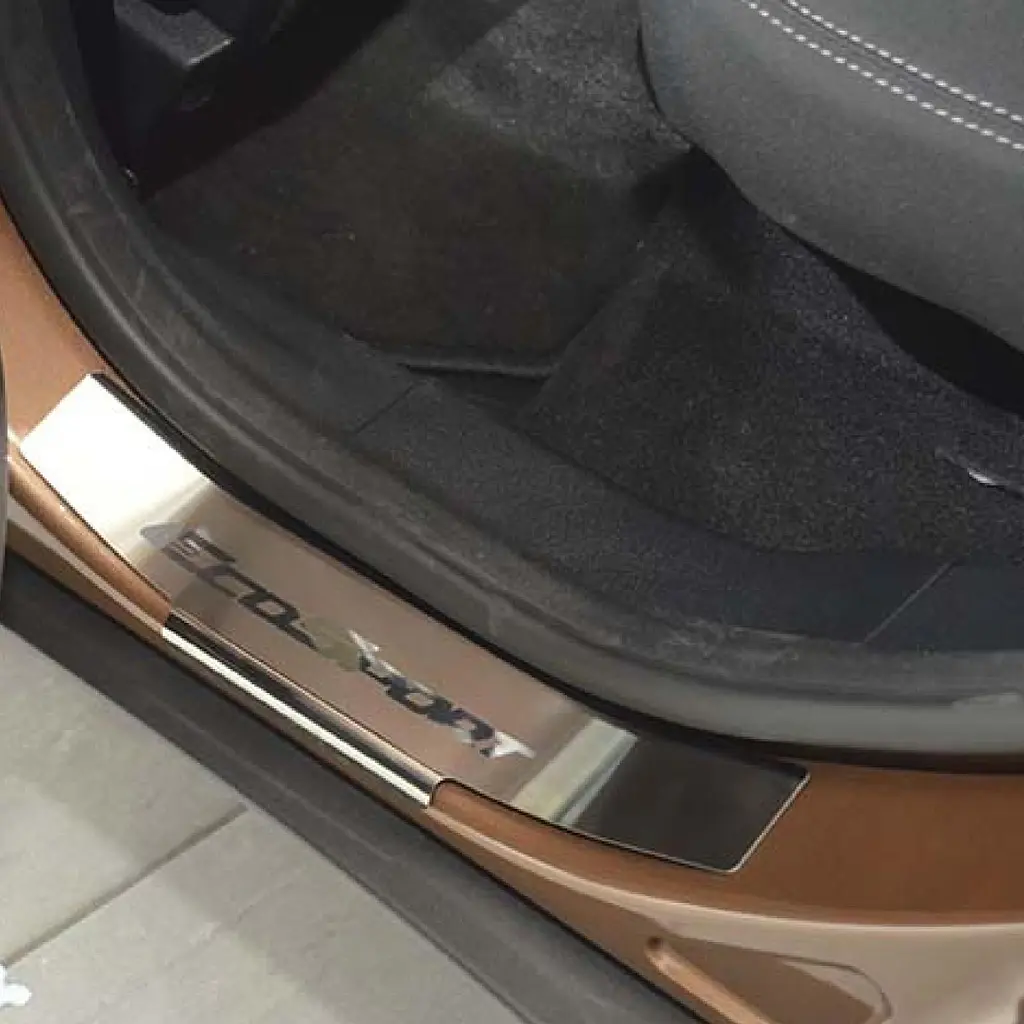 Накладки на пороги для Ford EcoSport 2013-2022 Нержавіюча сталь із загином та Логотипом 4 шт (Premium P-FO31) - фото 4