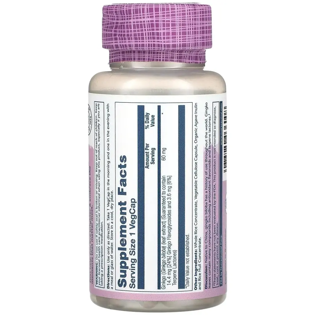 Гинкго билоба Solaray Ginkgo Biloba Leaf Extract 60 мг 60 капсул - фото 2