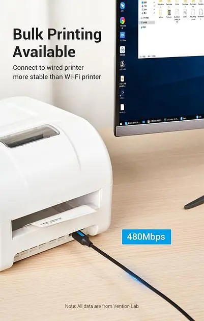 Кабель Vention 0.5м Type-C - USB Type-B 2.0 5V/2A 480 Мбит/с USB-C на USB-B для Принтера Черный (CQUBD) - фото 5