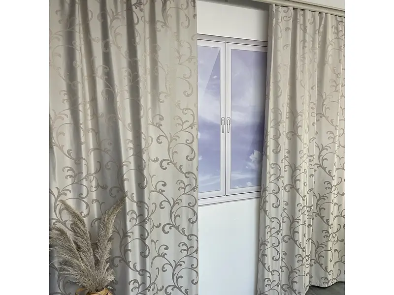 Жакардові штори бежевого кольору з вензелем на тасьмі 2шт. 150х270 ALBO pbe0052397 - фото 8
