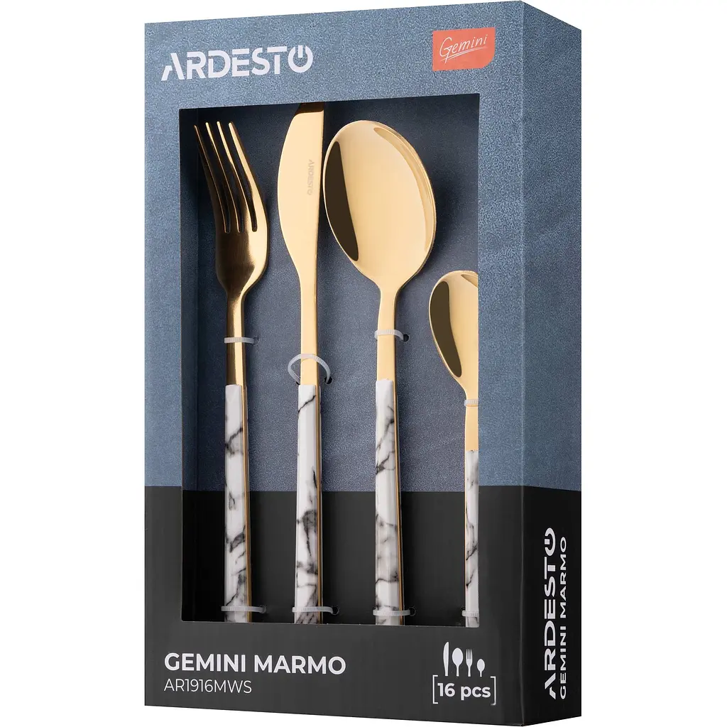 Набір столових приборів Ardesto Gemini Marmo золотисто-білий 16 шт. (AR1916MWS) - фото 6