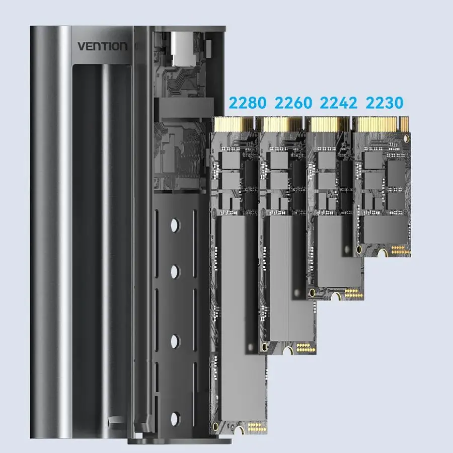 Зовнішня кишеня для SSD M.2 (NVME) M-key USB Type-C 3.2 10Gbps Heat Sink Aluminum сіра Vention - фото 5