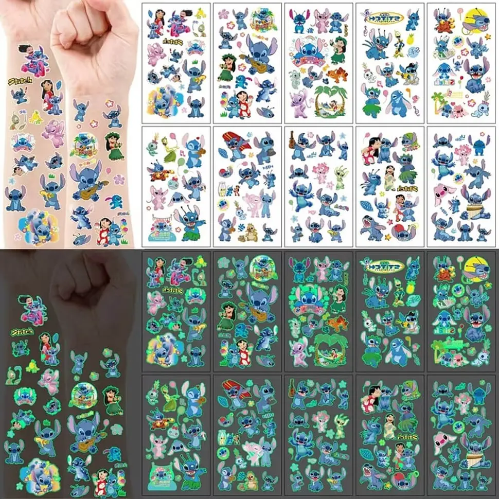 Набор временных татуировок Fresh Tattoo Стич stich-glow-tattoo-10 светящиеся, 10 листов 12х7 см - фото 3