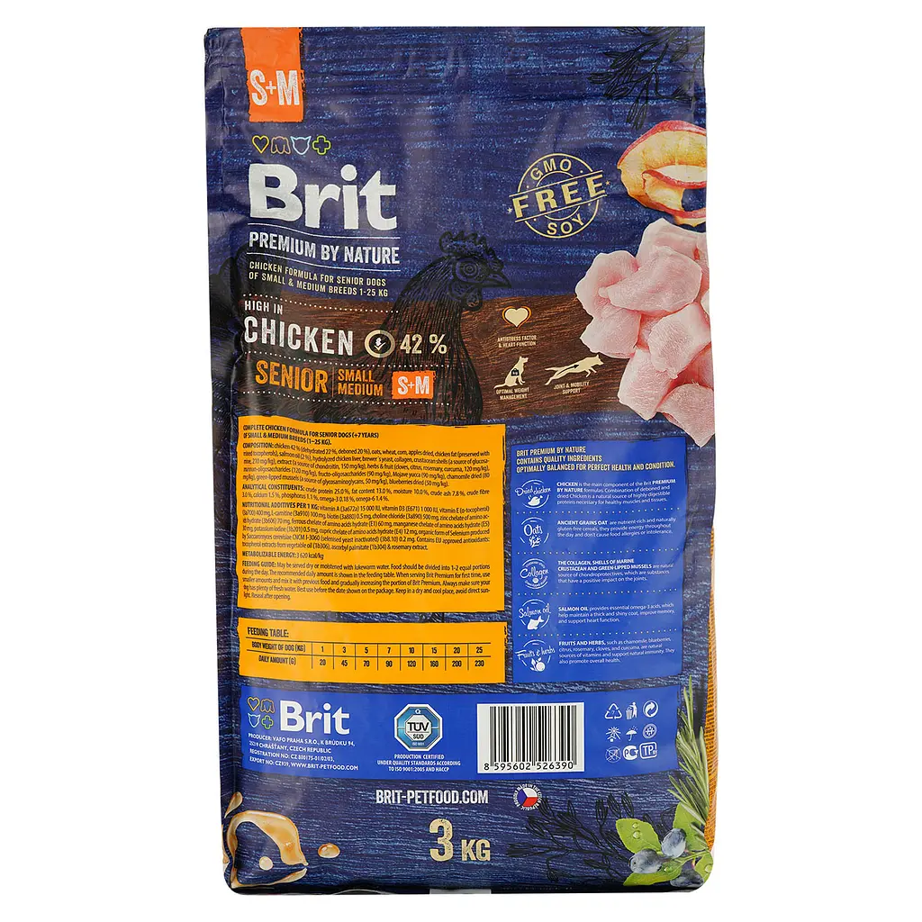 Сухий корм для літніх собак дрібних і середніх порід Brit Premium Senior S+M з куркою 3 кг - фото 2