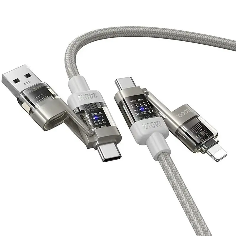Дата кабель Hoco U151 Goldsmith 4in1 Type-C to USB/Type-C to Lightning 240W (1.2m) Gray - фото 2