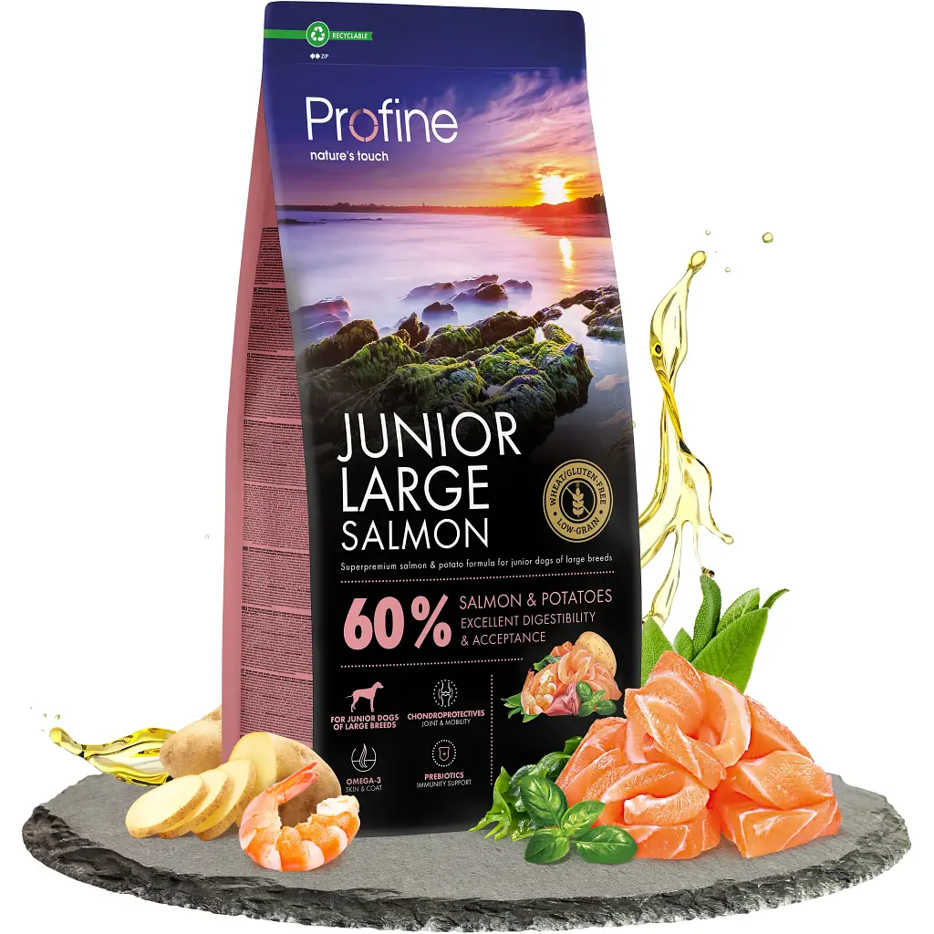 Сухой корм для щенков и юниоров больших пород Profine Junior Large Salmon and Potatoes с лососем и картофелем 12 кг - фото 2