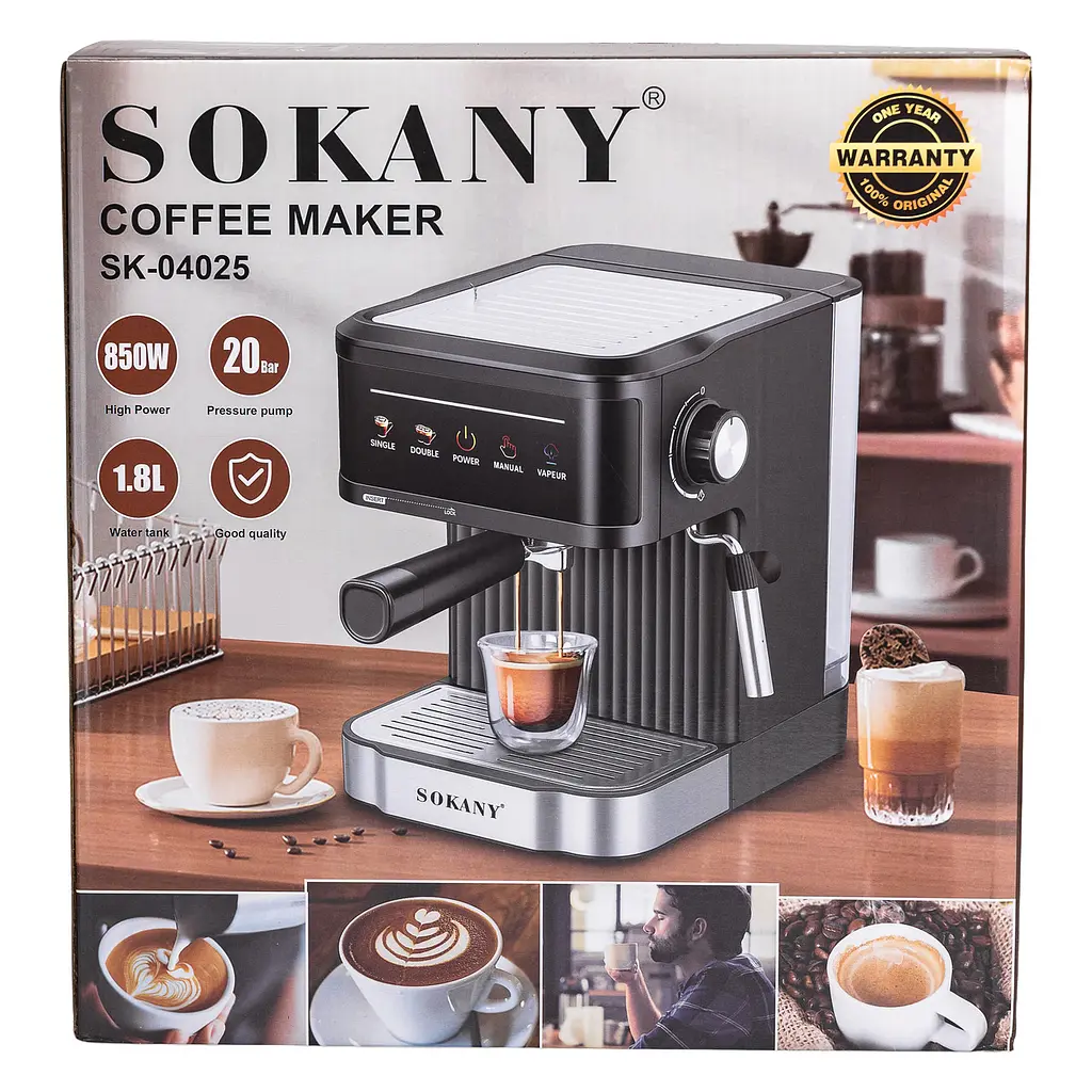 Кавомашина ріжкова Sokany SK-04025 з капучинатором 1.8 л Чорний - фото 10