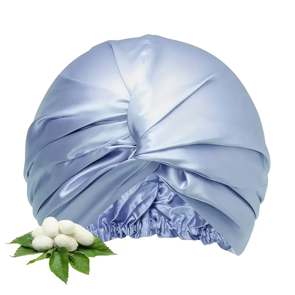 Двошаровий шовковий бонет для волосся MaryuPHair 100% Silk (блакитний)