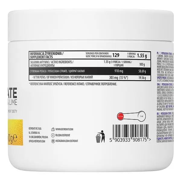 Витамины и минералы OstroVit Potassium Citrate 200 грамм Лимон-лайм - фото 2