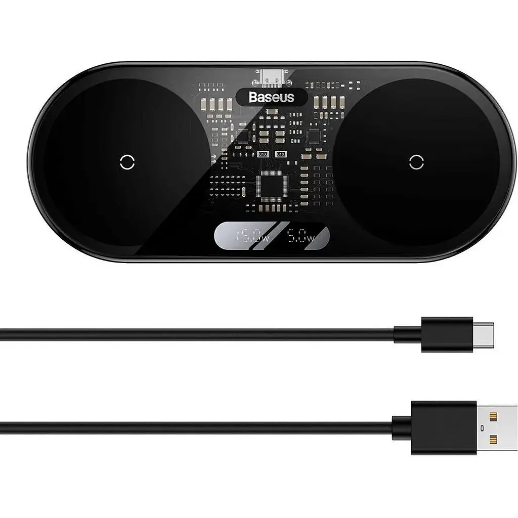 Бездротовий зарядний пристрій Baseus Digital LED Display 2-in-1 20W WXSX010101 Black - фото 2