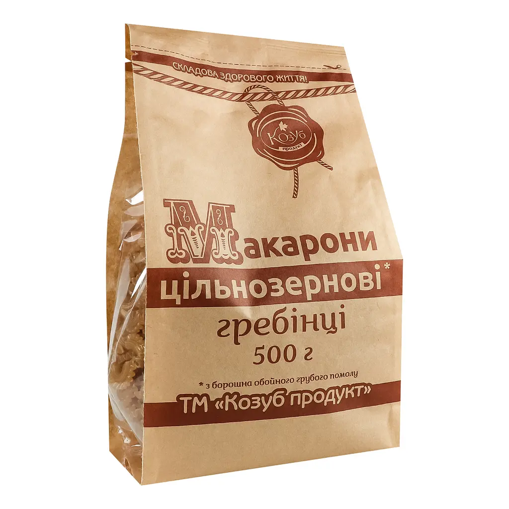 Макаронные изделия Козуб продукт Гребешки, цельнозерновые, 500 г (689386) - фото 2