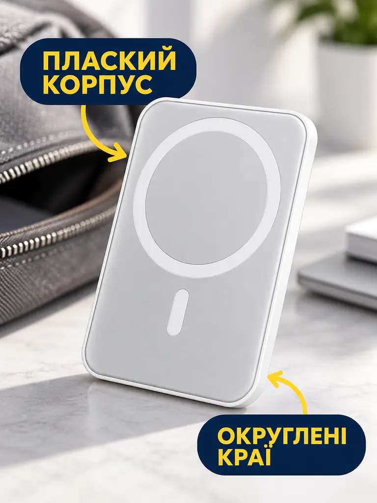 Повербанк 10000 мА·год магнітний з бездротовою зарядкою 15 Вт, зовнішній акумулятор зі швидкою зарядкою 22,5 Вт, білий (49676395) - фото 6