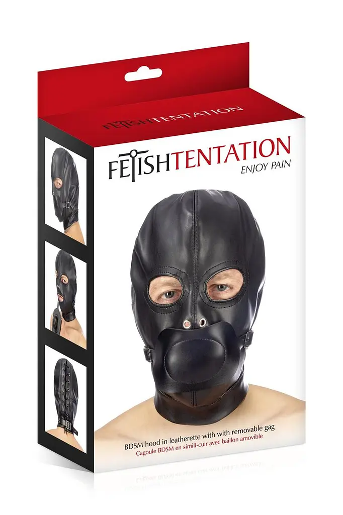 Капюшон с кляпом для БДСМ Fetish Tentation BDSM hood in leatherette with removable gag - фото 3